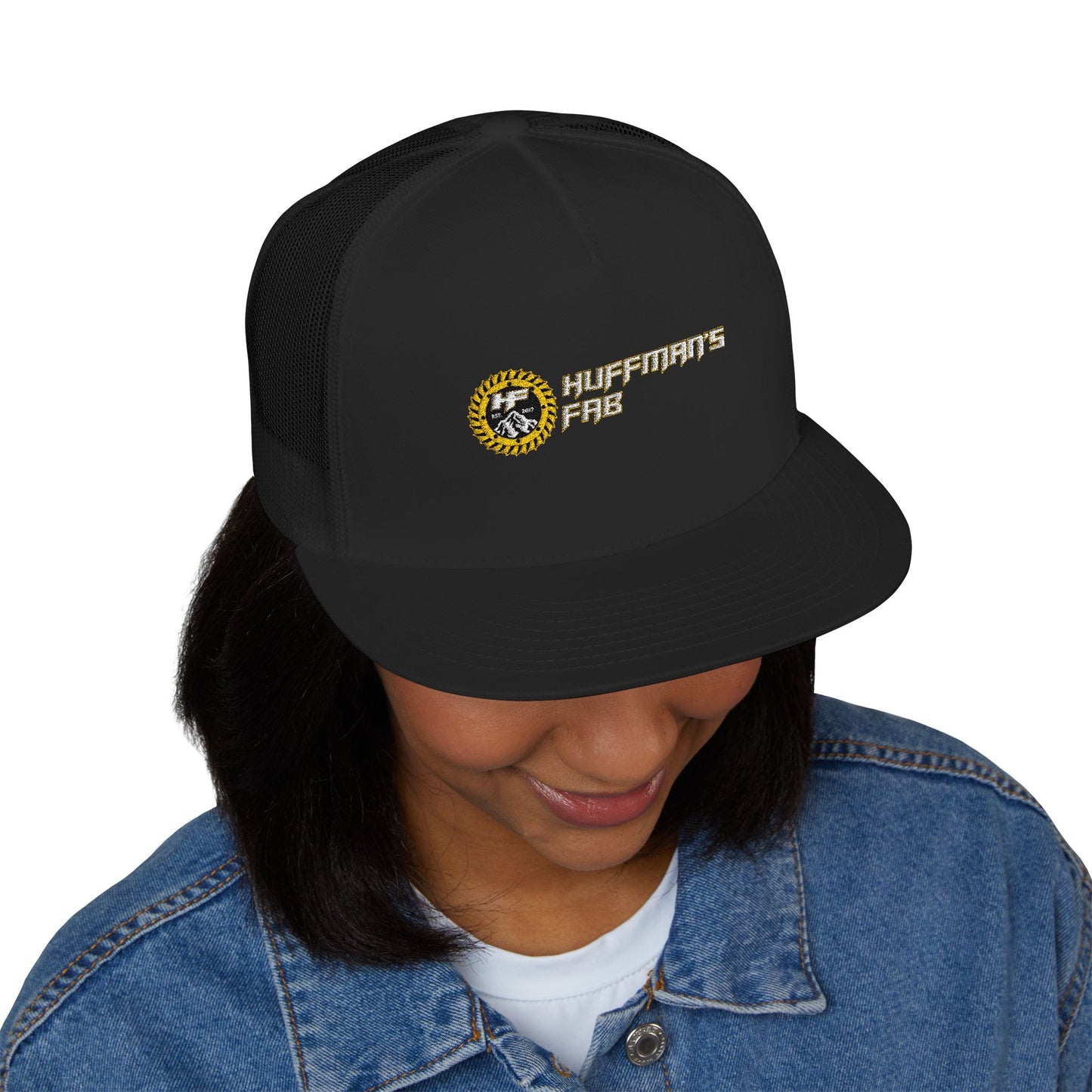 Embroidered Trucker Cap with Huffman's Fab Logo