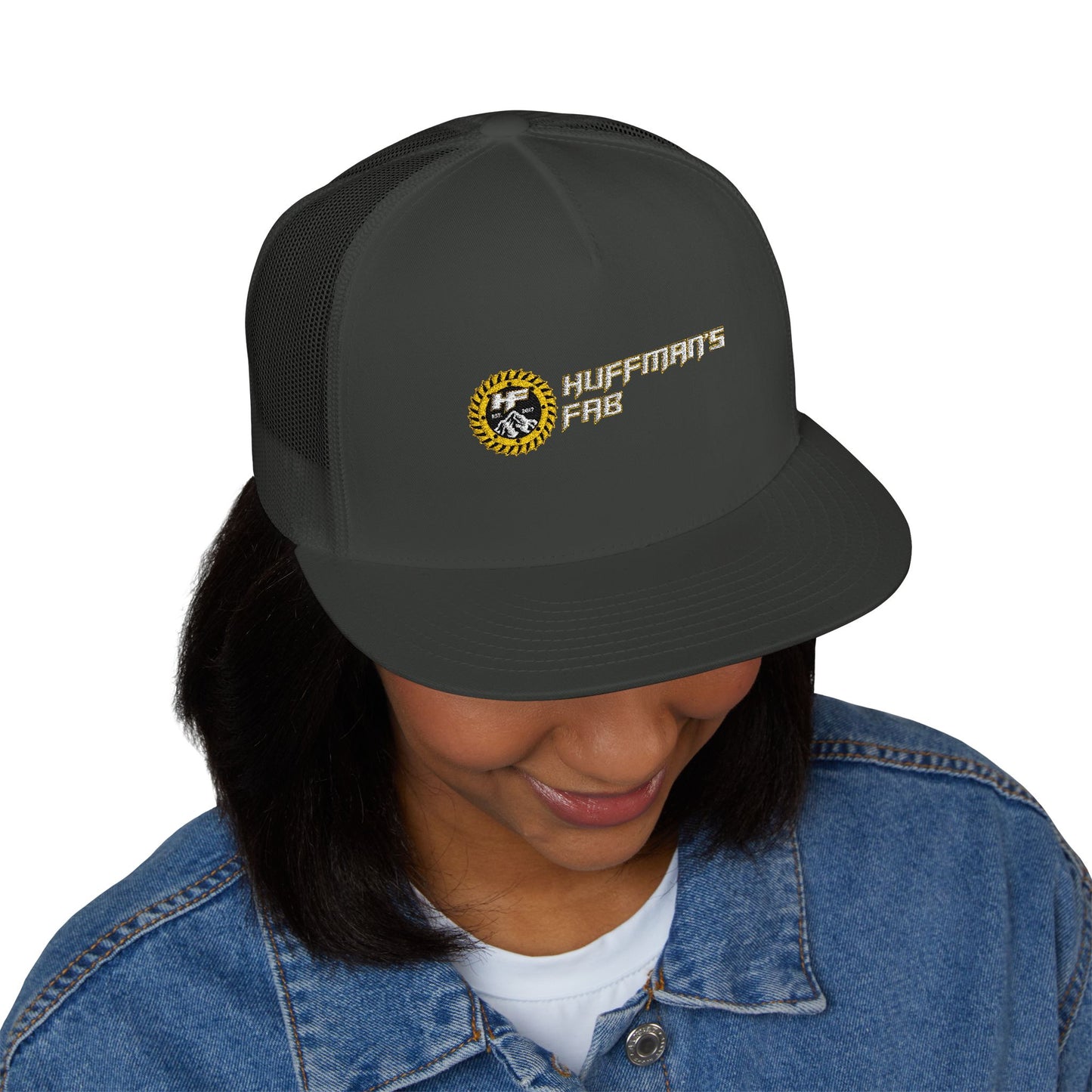 Embroidered Trucker Cap with Huffman's Fab Logo