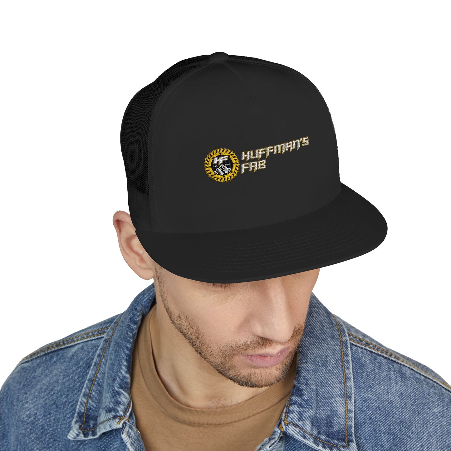 Embroidered Trucker Cap with Huffman's Fab Logo