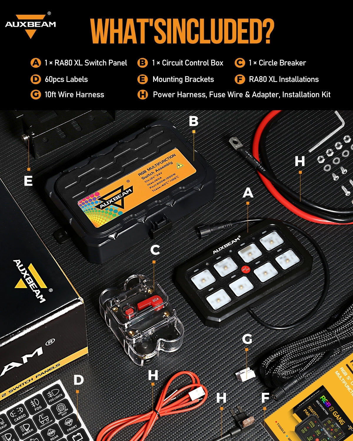 RA80 XL RGB 8 Gang Switch Panel Toggle/ Momentary/ Pulsed Modes, Off Road Lights Controller